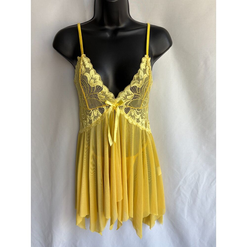 Avid Love New Yellow Night Slip Lingerie Set Lace Size M Sexy Intimates Panties